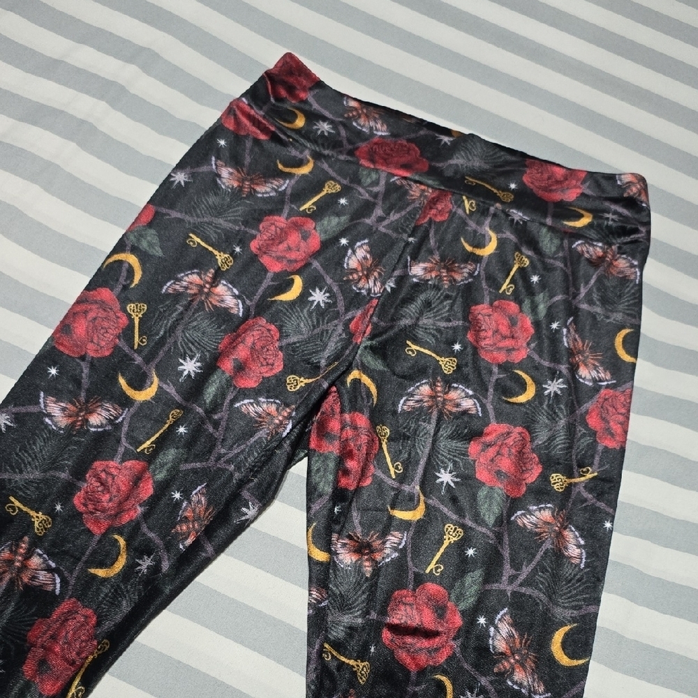 Killstar Red Rose and Moth Accent Leggings